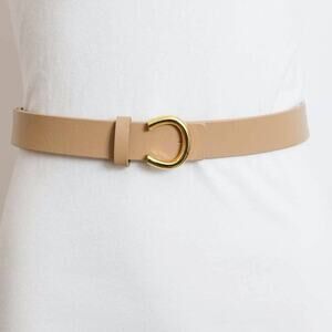 Minimalist Leather Gold Horseshoe Belt – Beige